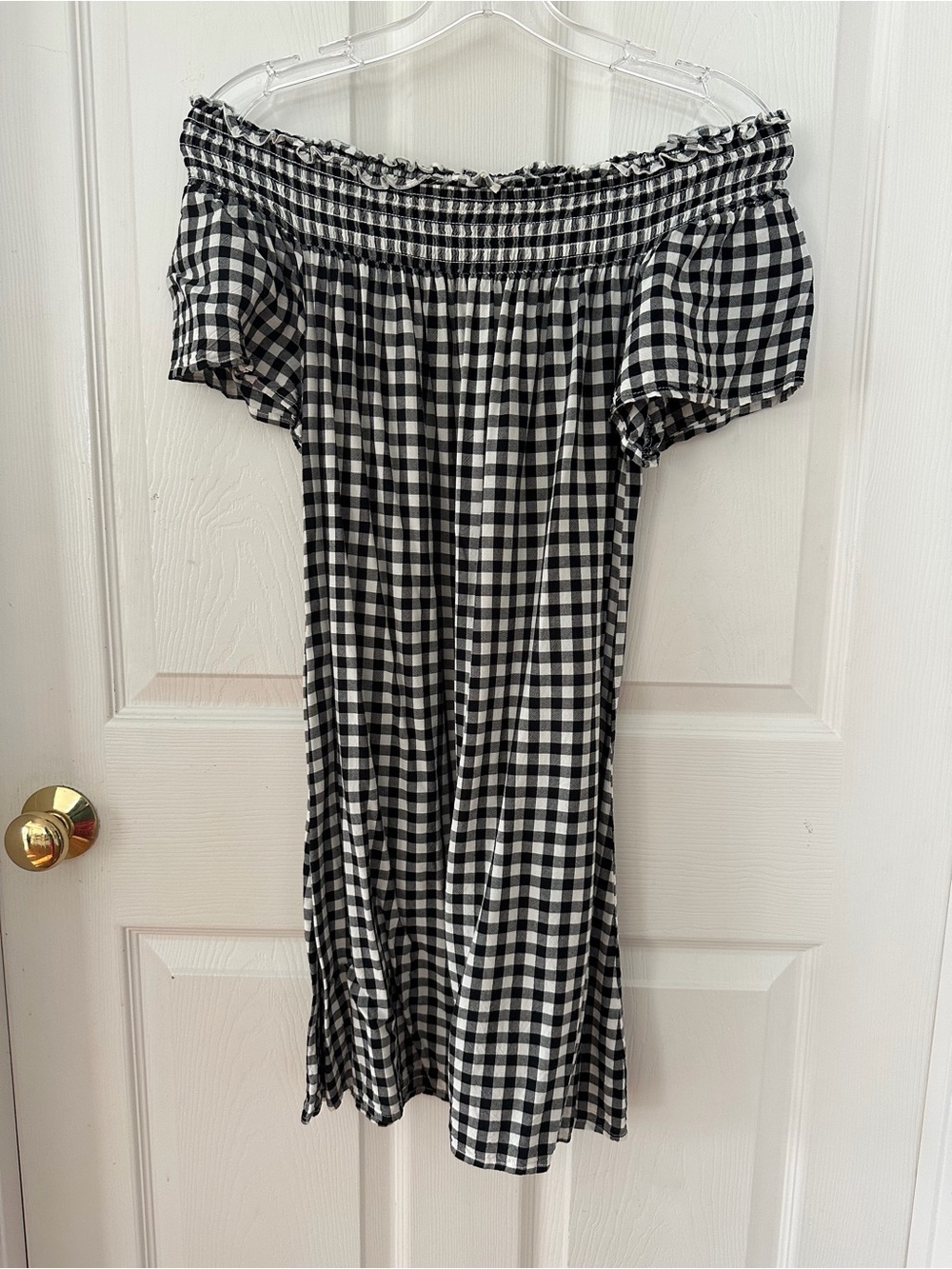 Hollister Black and White Gingham Off-Shoulder Mini Dress
